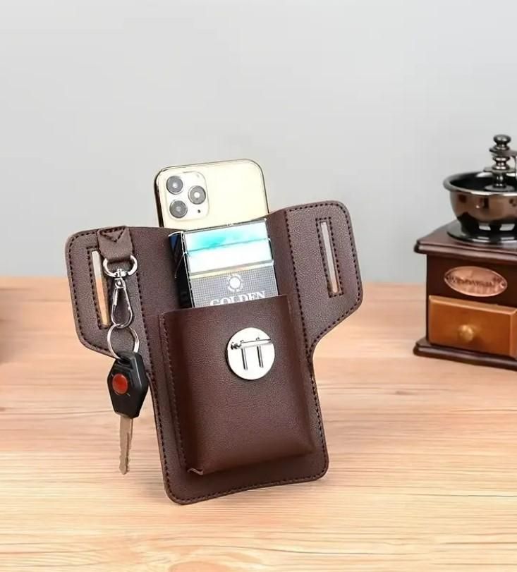 men's pu leather phone case with belt loop