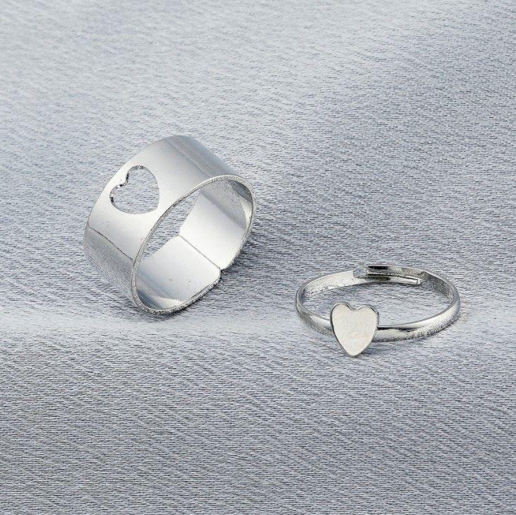pretty silver heart matching wrap finger couple ring
