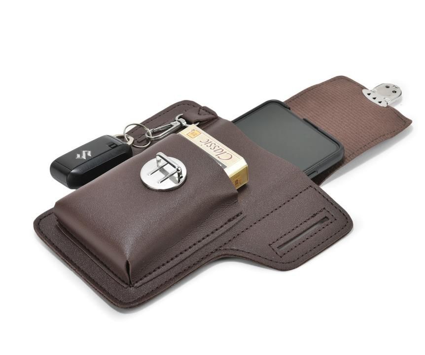 men's pu leather phone case with belt loop