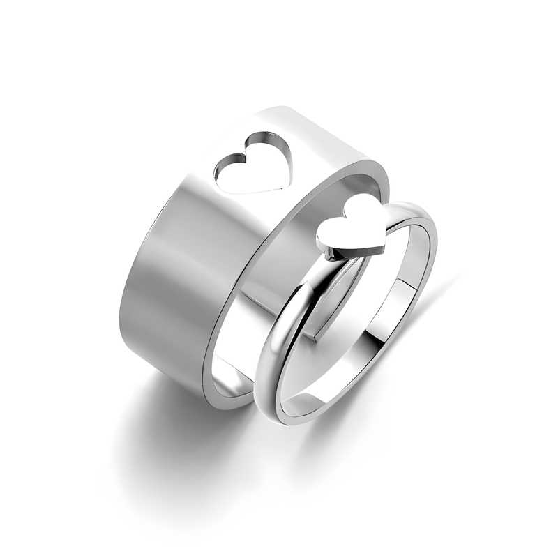 pretty silver heart matching wrap finger couple ring