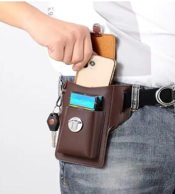 men's pu leather phone case with belt loop