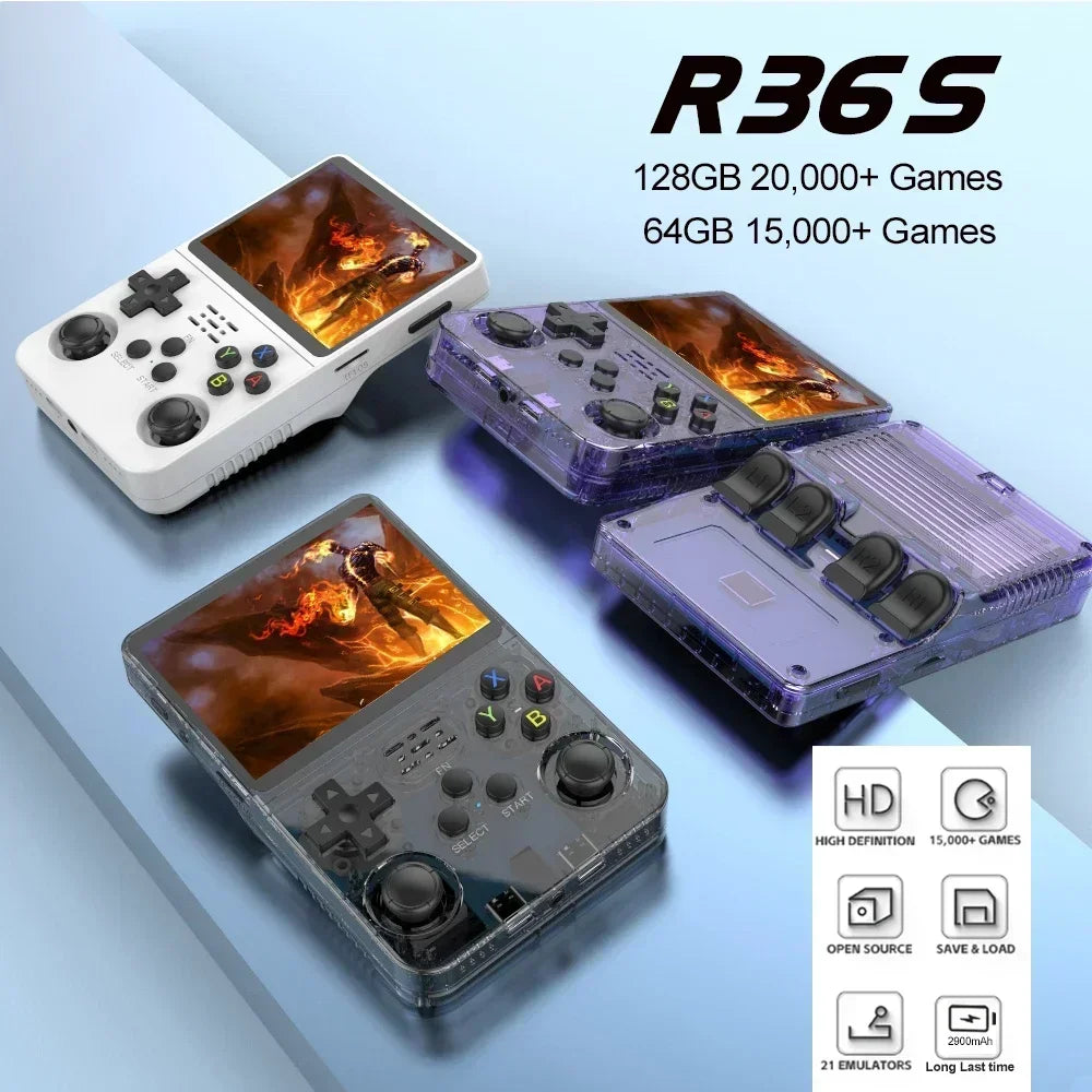 new r36s retro handheld game console linux system 3.5 inch ips screen portable pocket video player 64gb 128gb games kid gift