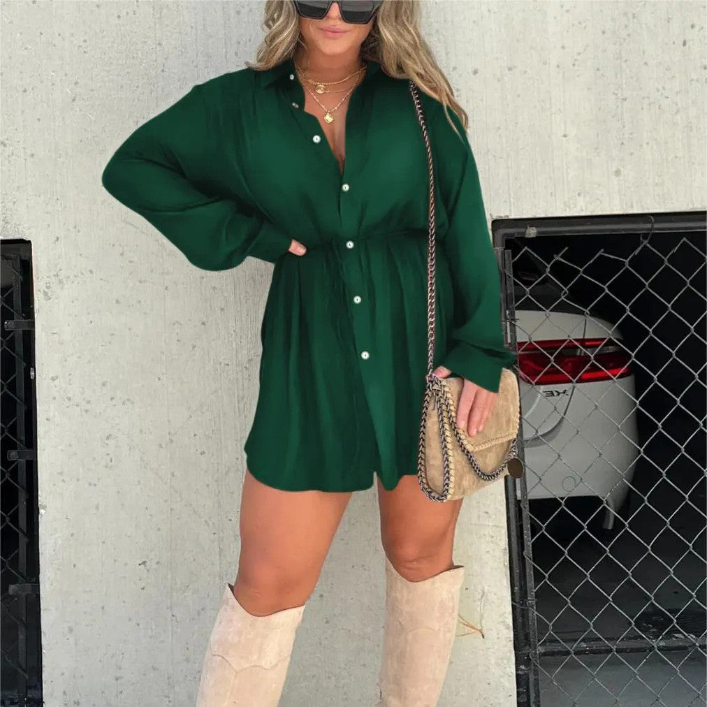 women's long sleeve jumpsuit with button fashion shirt dress
