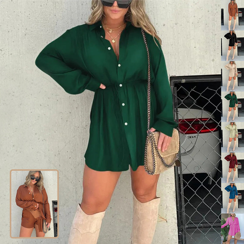 women's long sleeve jumpsuit with button fashion shirt dress