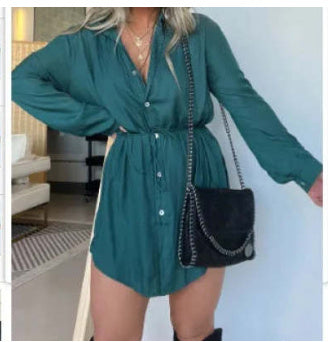 women's long sleeve jumpsuit with button fashion shirt dress