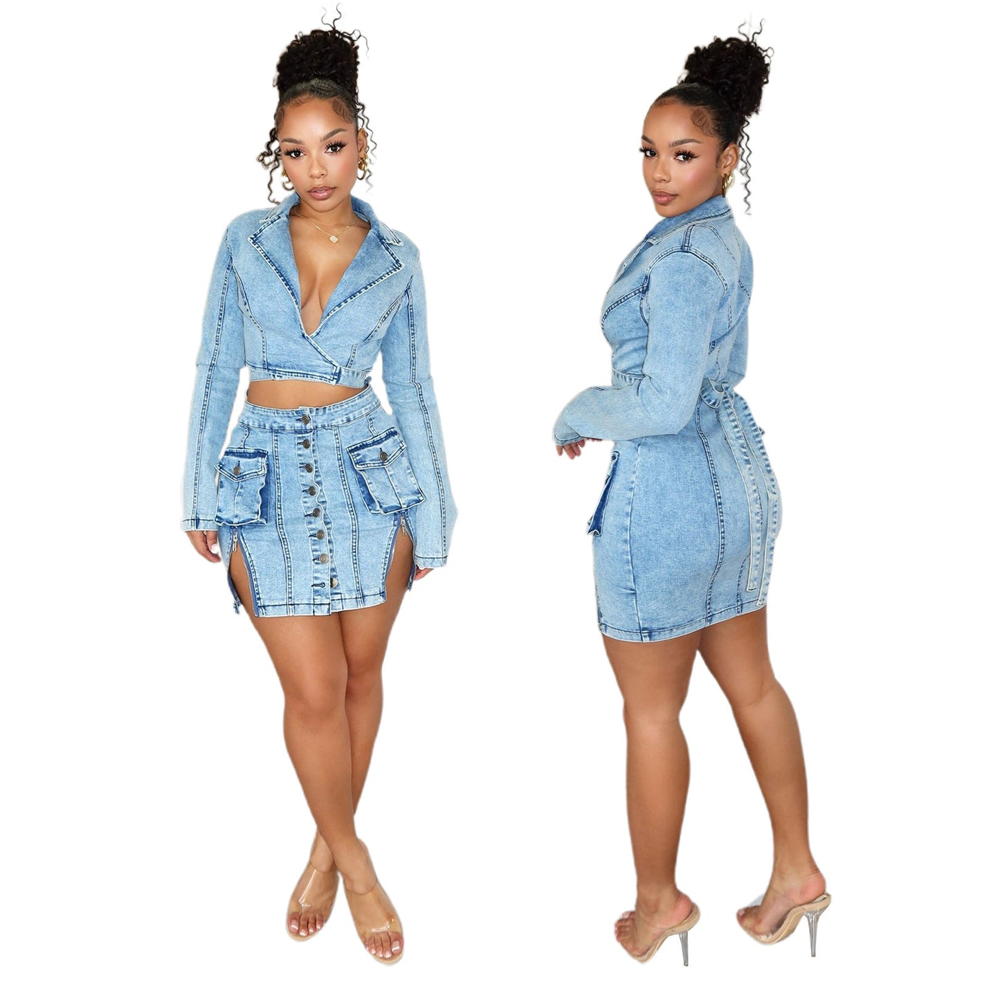 denim skirt suit - fashion personality slim fit