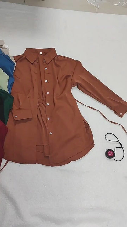 Women's Long Sleeve Jumpsuit With Button Fashion Shirt Dress