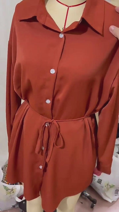Women's Long Sleeve Jumpsuit With Button Fashion Shirt Dress